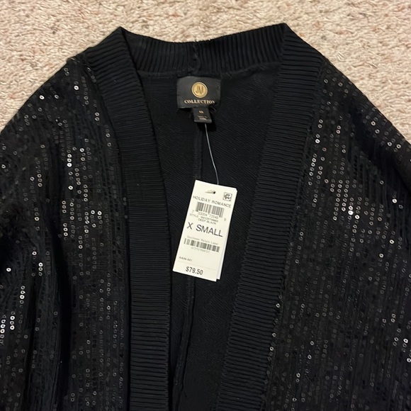 JM Collection Black Sequin Cardigan - Picture 2 of 3